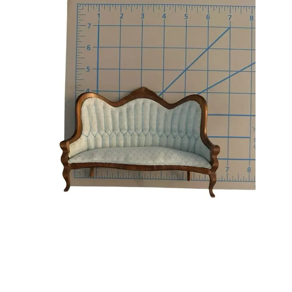 1:12 Vintage Victorian Light Blue Sofa Settee Dollhouse Miniature Furniture
